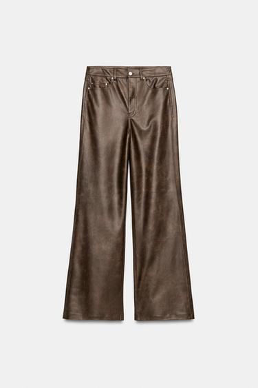 PANTALONES EFECTO PIEL ZW COLLECTION - Marrón de Zara