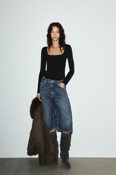 SQUARE NECK POLYAMIDE BODYSUIT - Black by Zara - Image 0