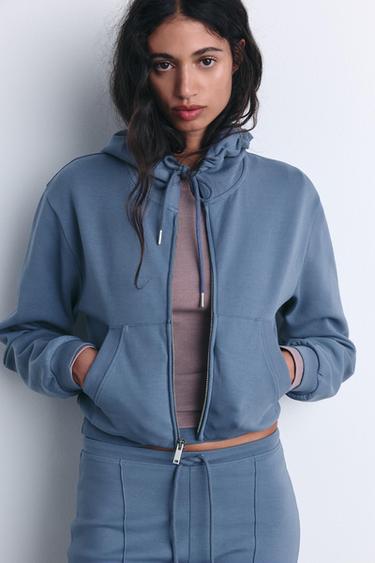 INTERLOCK CROPPED SWEATSHIRT - Mid-blue by Zara