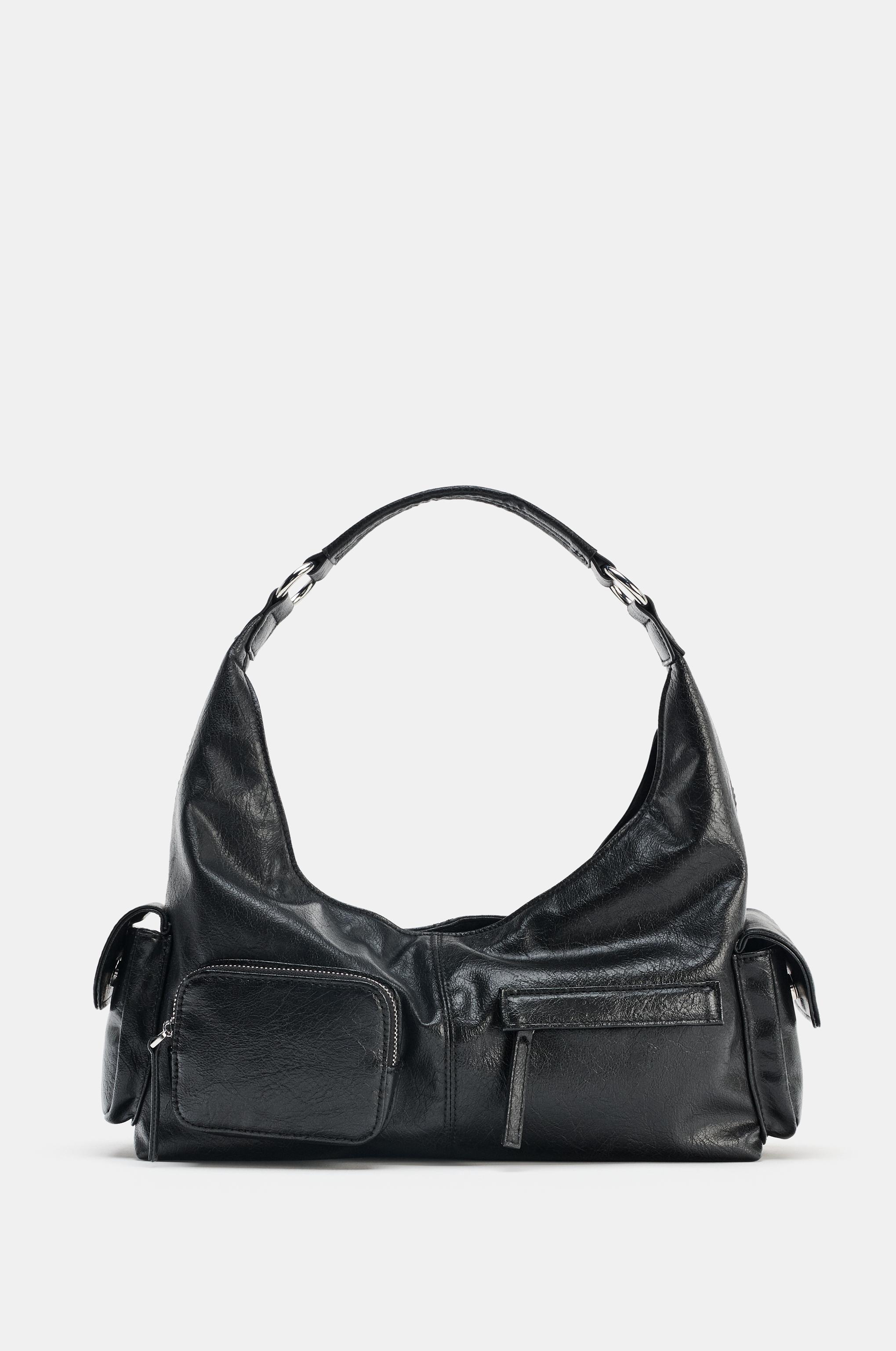 クラックテクスチャー加工ポケットバッグ - ブラック | ZARA