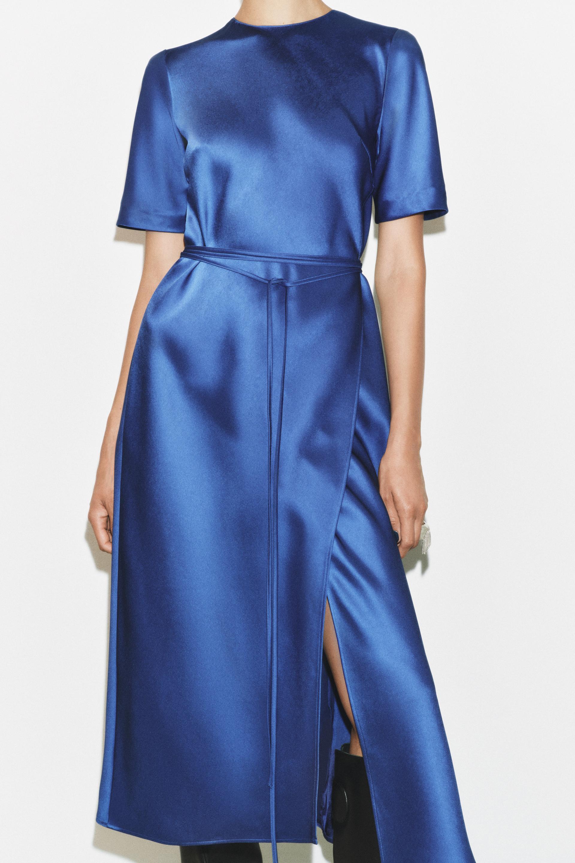 Zara blue wrap shops dress