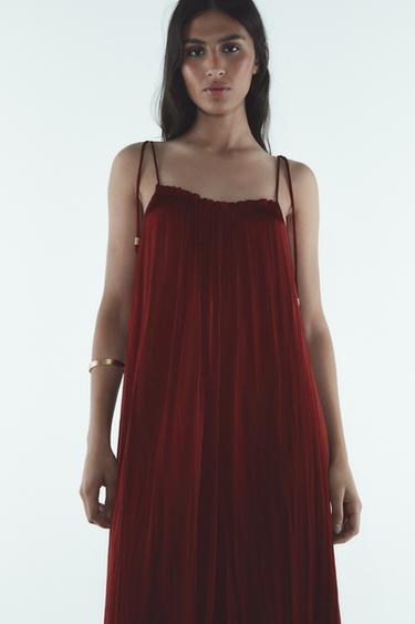 Zara SATIN LINGERIE STYLE DRESS - Dark red