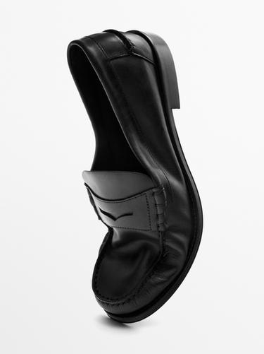 Zara Oiled leather loafers - Black - Image 0