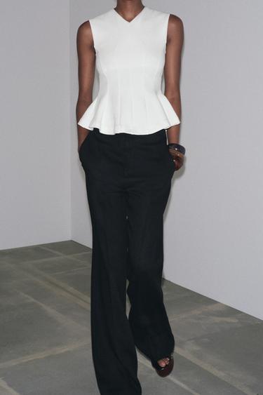 SLEEVELESS INTERLOCK PEPLUM TOP - White by Zara - Image 3