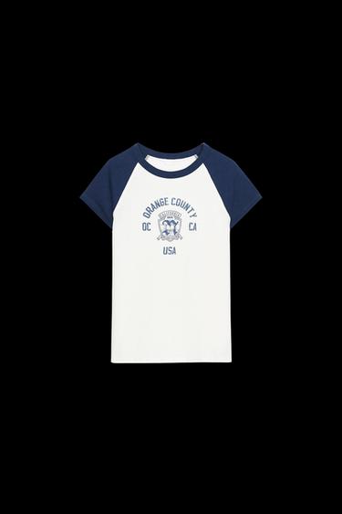 CAMISETA TEXTO - Blanco / Marino de Zara - Imagen 0