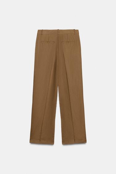 PANTALON DROIT AVEC LIN - Caramel de Zara - Image 5