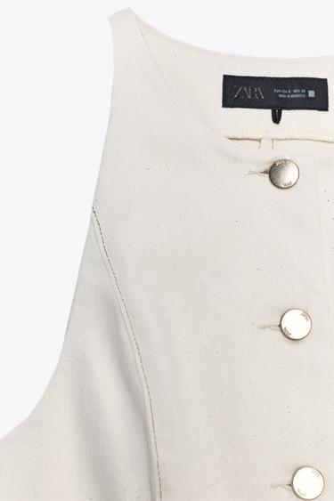 Z1975 DENIM CROP WAISTCOAT - Ecru by Zara - Image 7