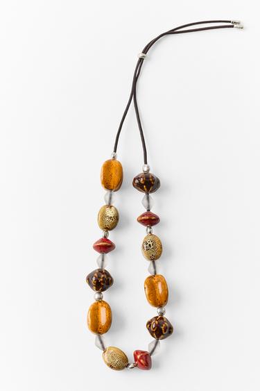 COLAR CORDÃO COM MISSANGAS EM CERÂMICA - Castanho da Zara