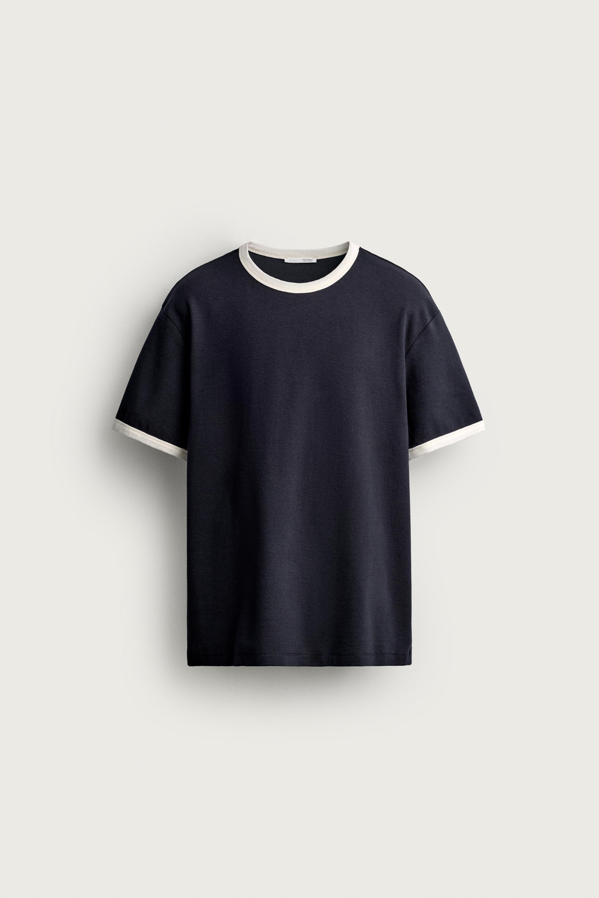 RINGER BASIC CONTRAST RIB T-SHIRT — Navy blue
