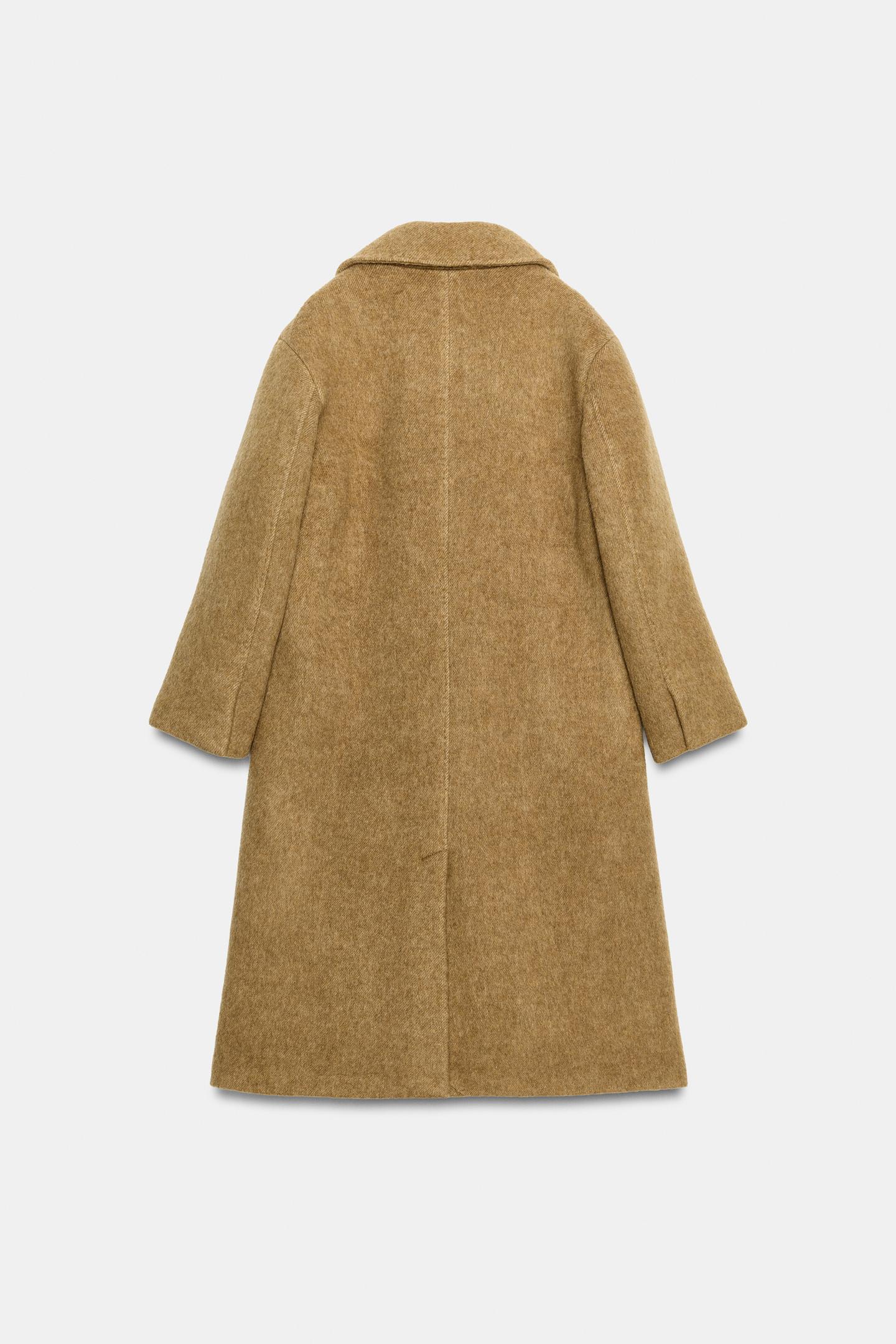 Женское пальто Zara ZW Collection Long Wool Blend, цвет: Горчичный — фото 9