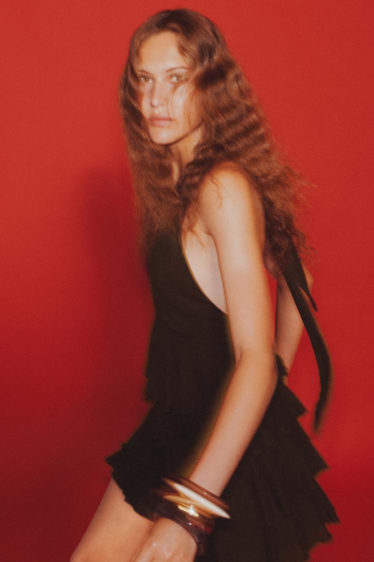 RUFFLED CHIFFON SHORT DRESS