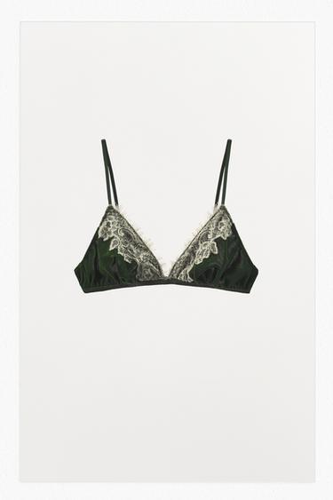 VELVET LACE TRIANGLE BRALETTE - Green by Zara