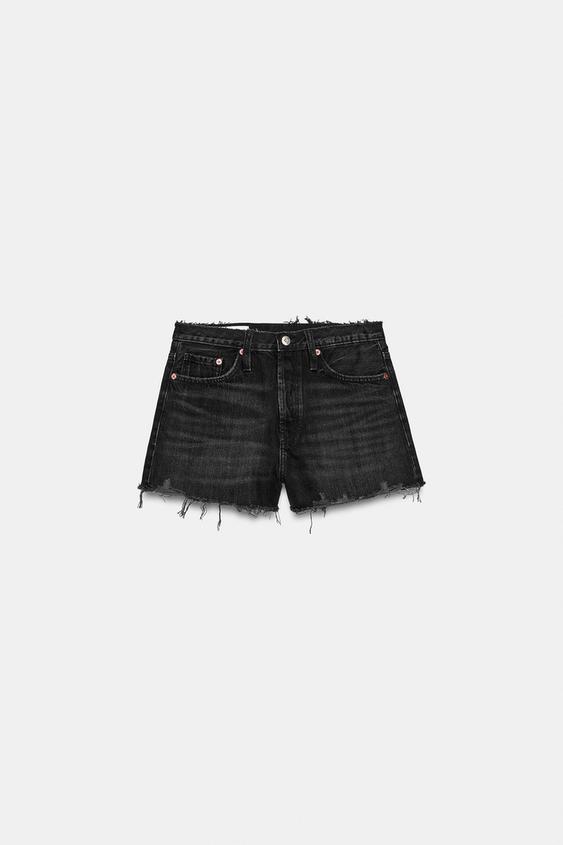 SHORTS DENIM TRF ROTOS TIRO MEDIO - Negro de Zara - Imagen 0