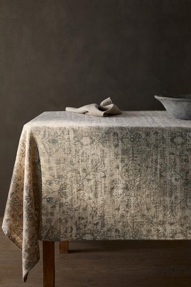 Zara BLENDED FLORAL PRINT TABLECLOTH - Blue / Gray