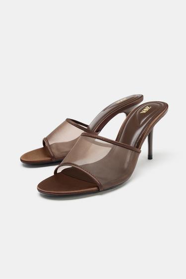 SANDALES À TALONS EN RÉSILLE - Marron de Zara - Image 2
