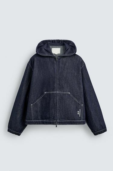 CAZADORA DENIM CAPUCHA PESPUNTES - Índigo de Zara