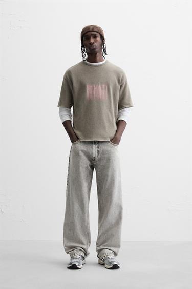 CAMISETA PUNTO ESTAMPADO LAVADO - Gris de Zara - Imagen 0