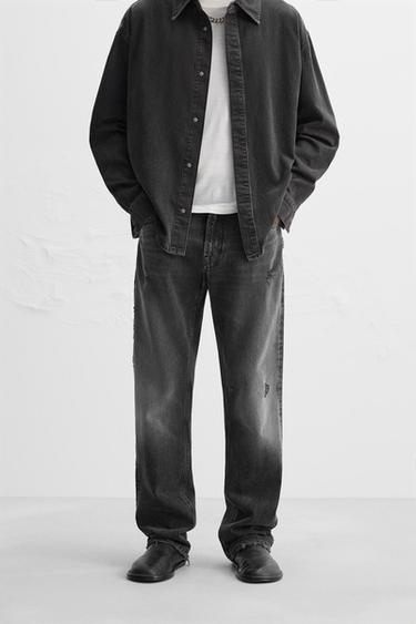 JEANS STRAIGHT FIT COM RASGÕES - Preto da Zara