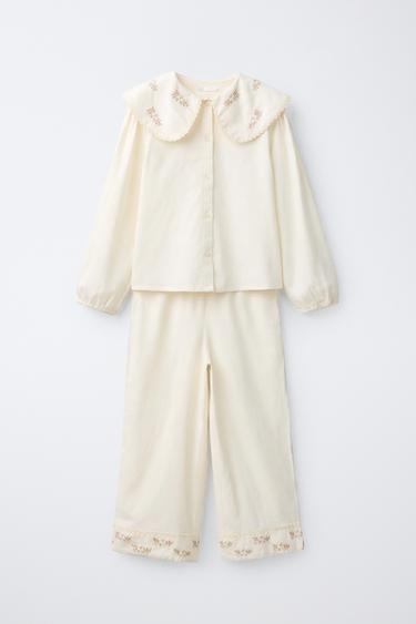 6-14 ANOS/ PIXAMA FLORES BORDADAS - Cru de Zara - Imaxe 0