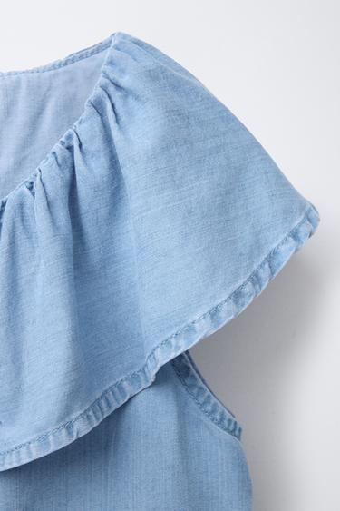 BLOUSE EN DENIM FLUIDE À VOLANT - Bleu de Zara - Image 2