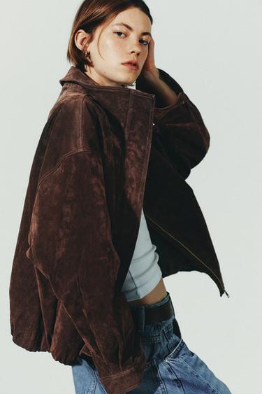 SUEDE LEATHER JACKET - Dark brown by Zara - Image 4