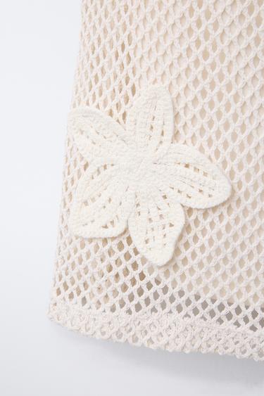 CROCHET T-SHIRT WITH FLOWER APPLIQUÉ - Ecru by Zara - Image 3