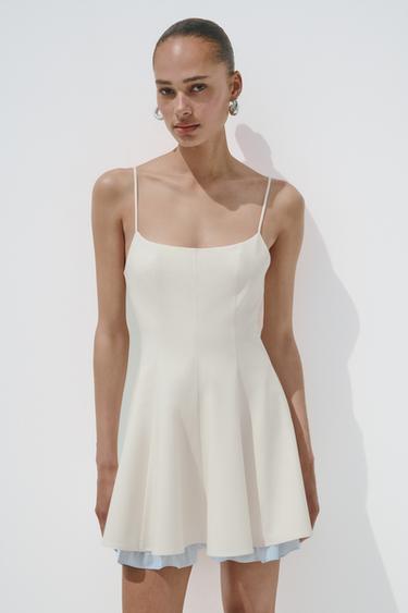 SHORT DRESS WITH CONTRAST HEM - Ecru by Zara