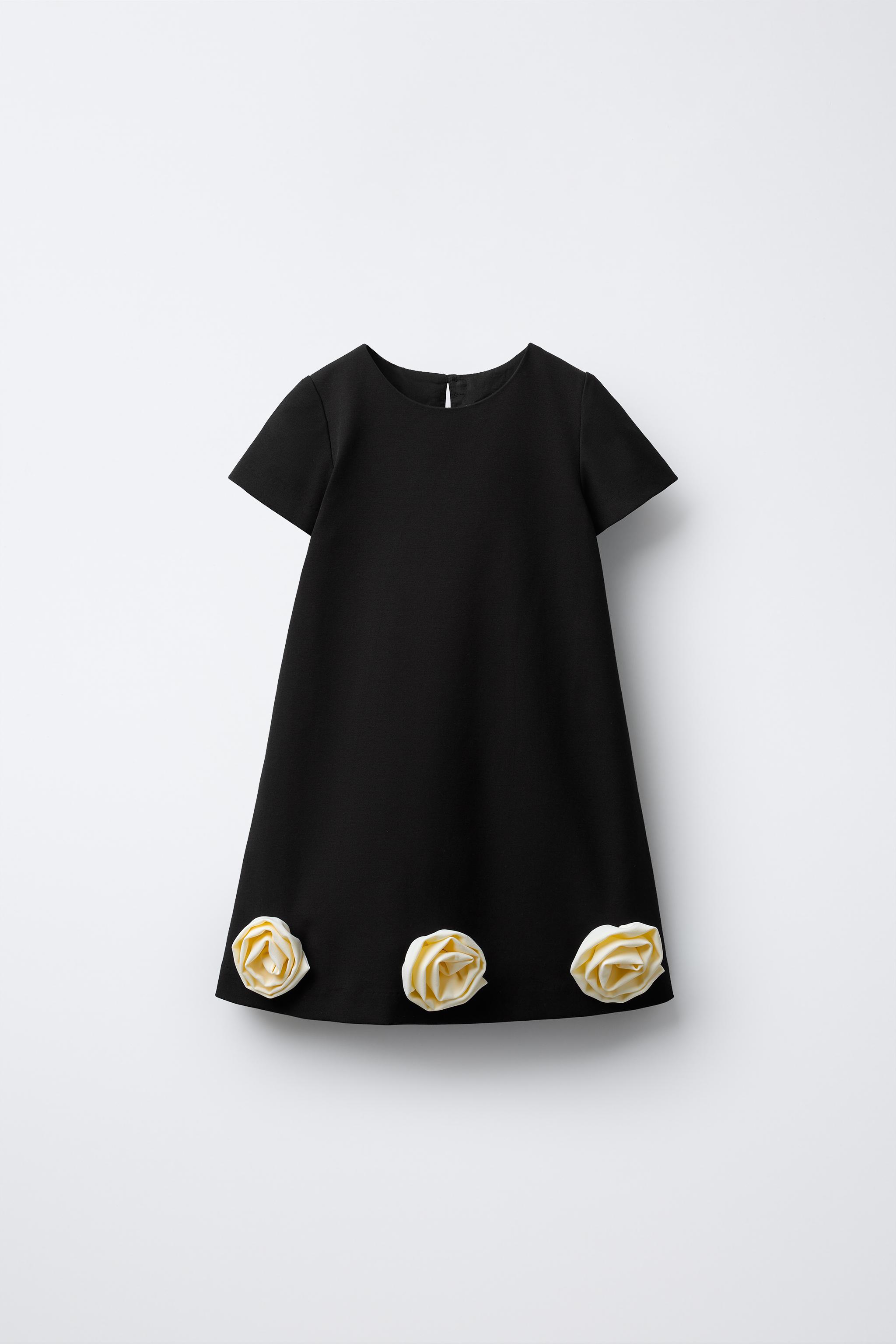 コントラスト3Dフラワーワンピース - ブラック | ZARA Japan / 日本