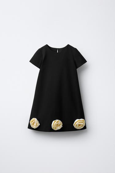 CONTRAST 3D FLORAL DRESS - Black by Zara - Image 0