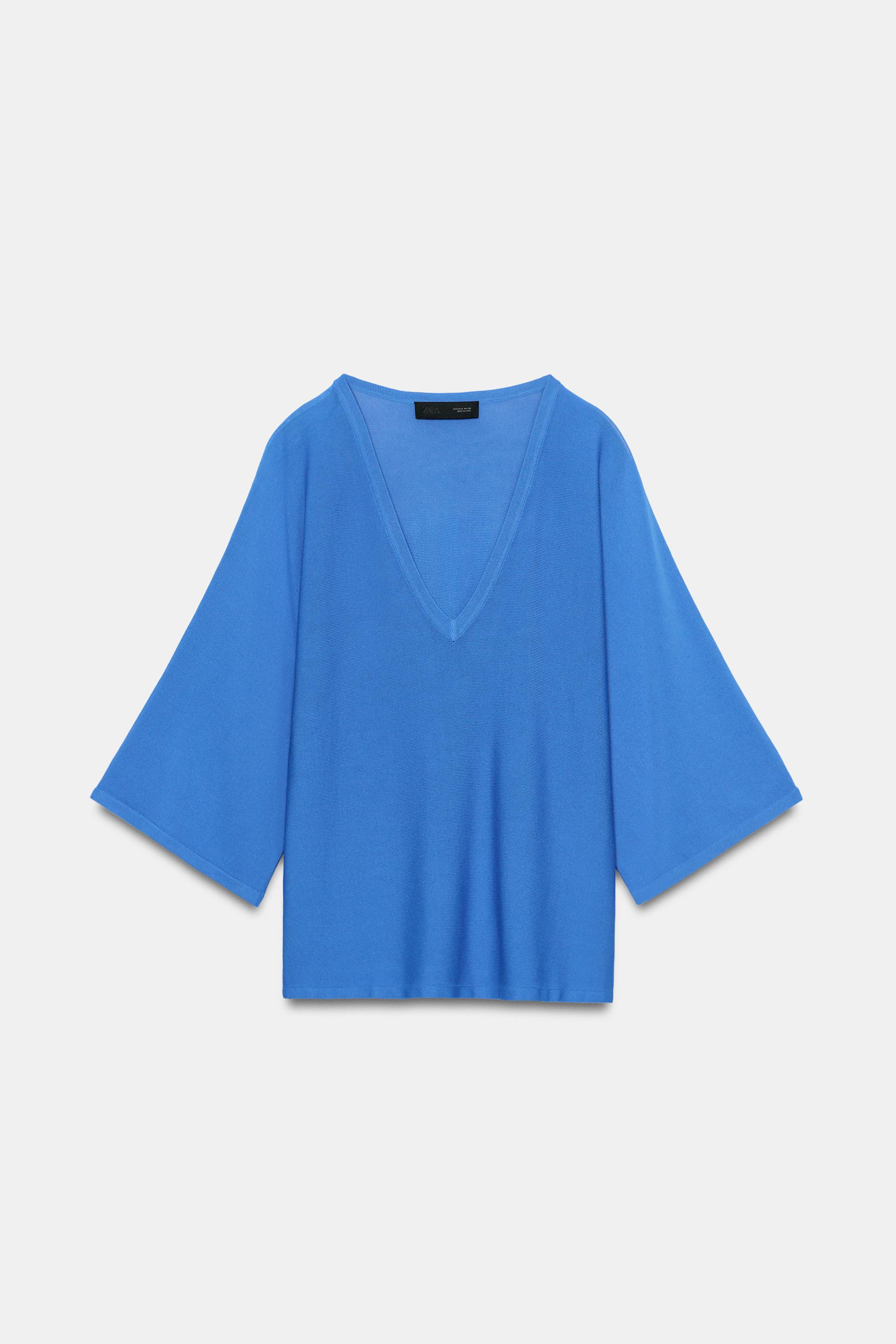 Zara V Yaka Dökümlü Triko Top görsel 8
