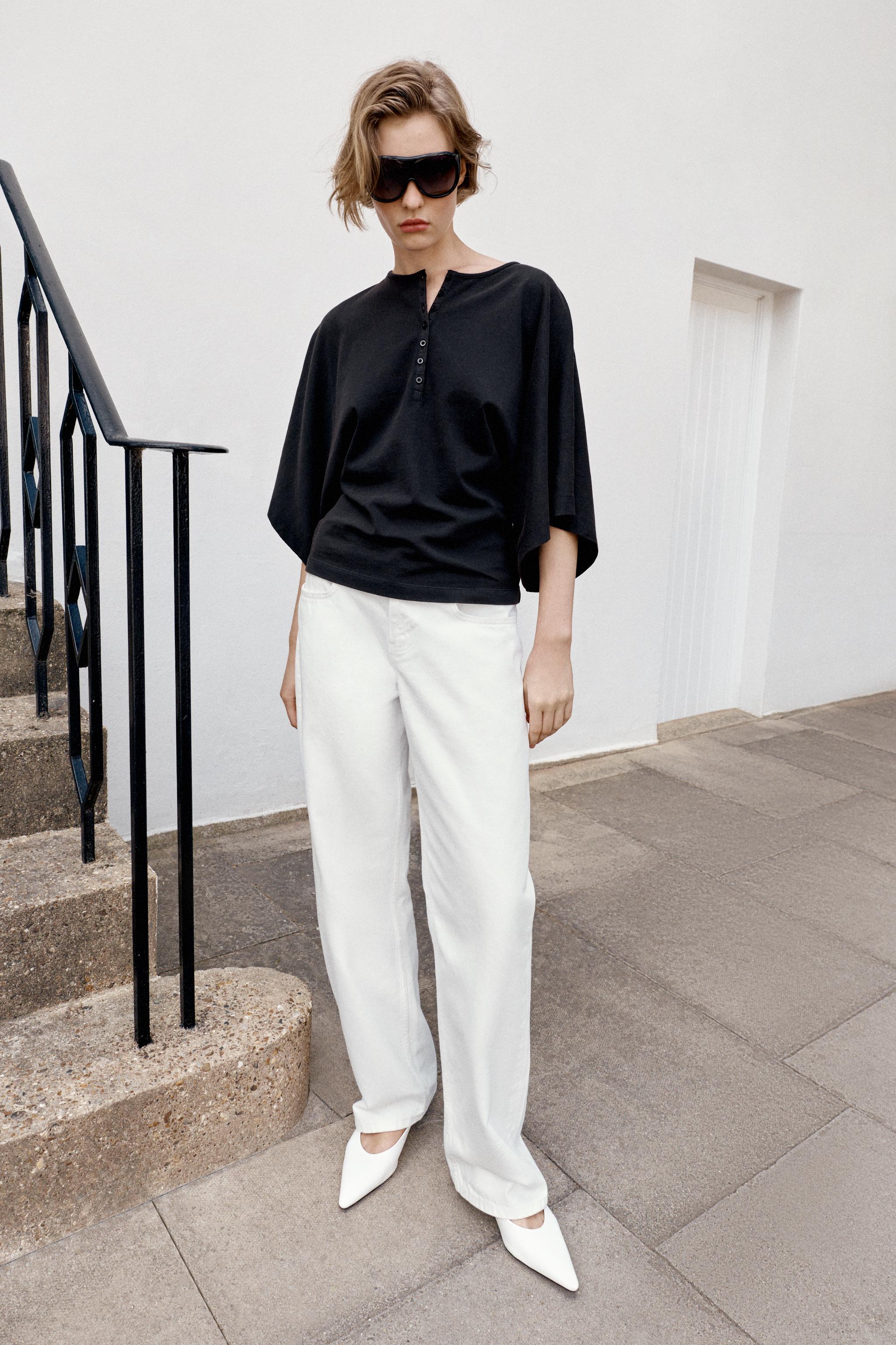HENLEY NECK T-SHIRT — Black