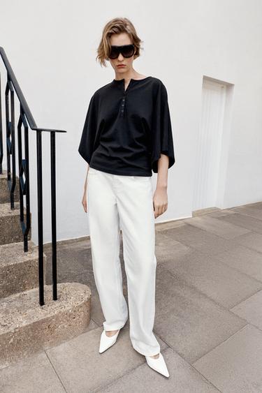 HENLEY NECK T-SHIRT - Black by Zara