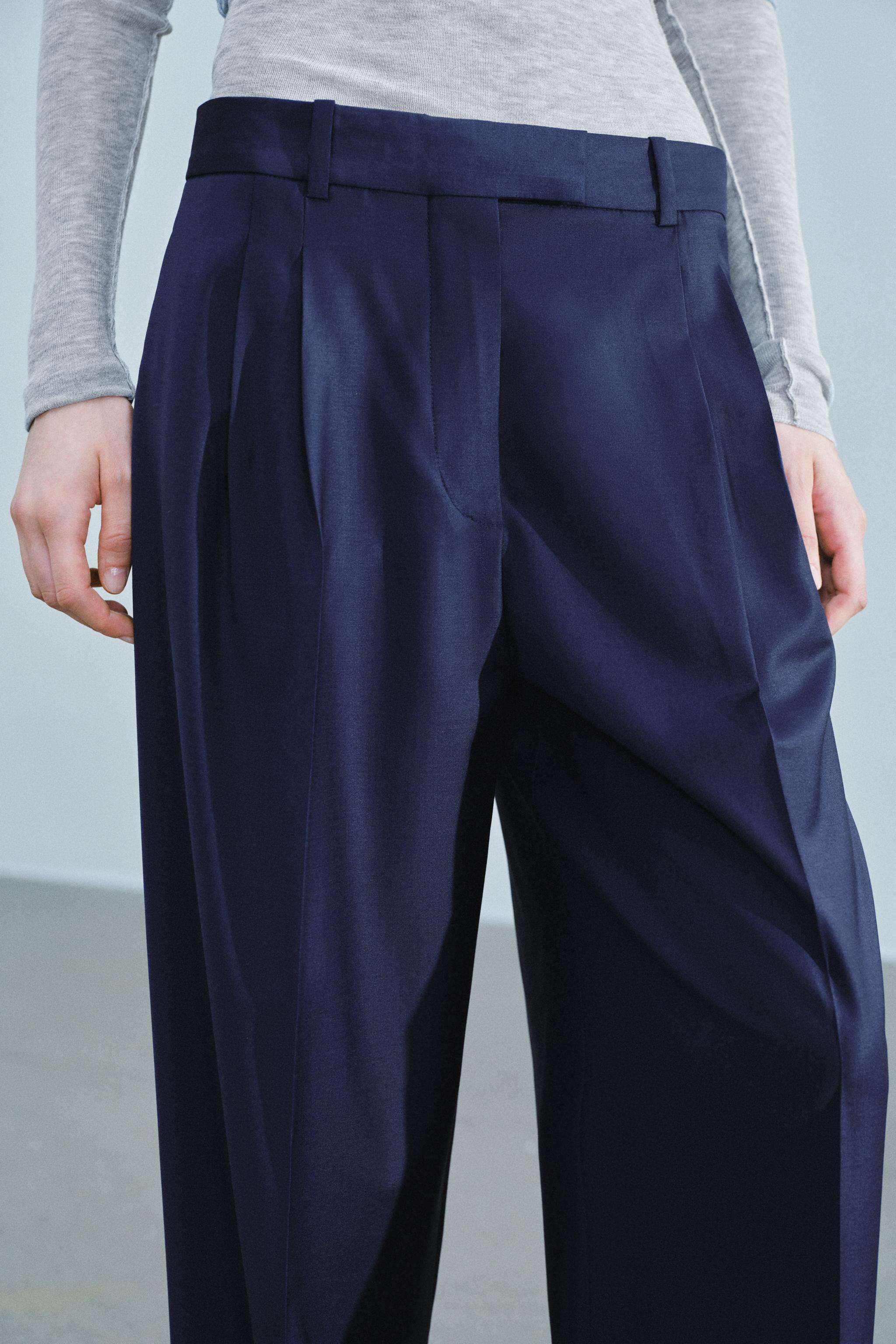 ZW COLLECTION ウール混ダーツパンツ - ネイビーブルー | ZARA Japan