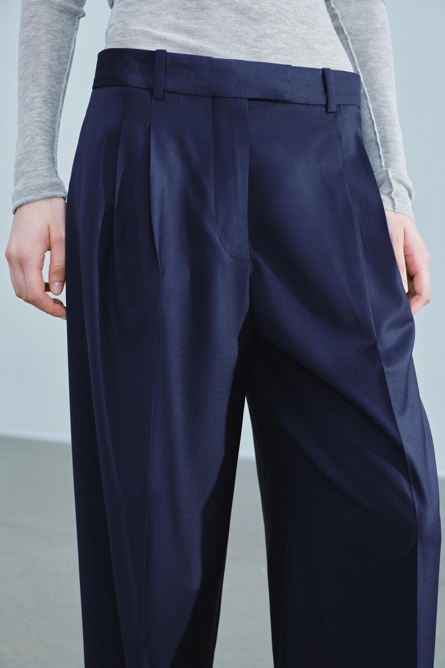 Женские брюки Zara ZW Collection Wool-Blend Darted, цвет: Тёмно-синий — фото 4