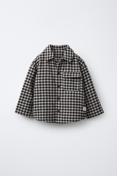 Zara GINGHAM PLAID OVERSHIRT - Black / Ecru