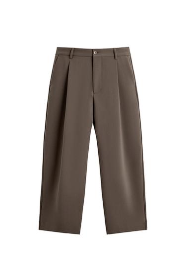 Zara RELAXED FIT PLEATED PANTS - Brown / Taupe