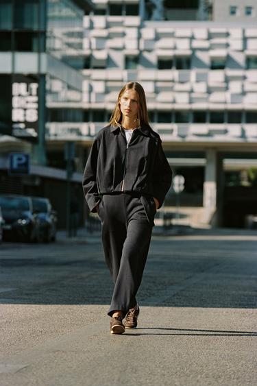 Zara PLUSH BELTED PANTS - Charcoal