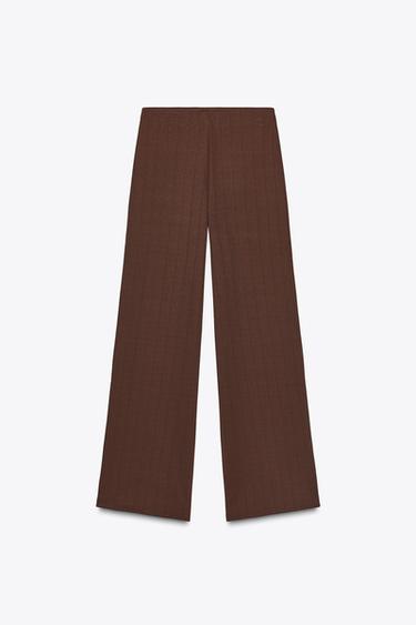 Zara TWILL WIDE LEG PANTS - Brown