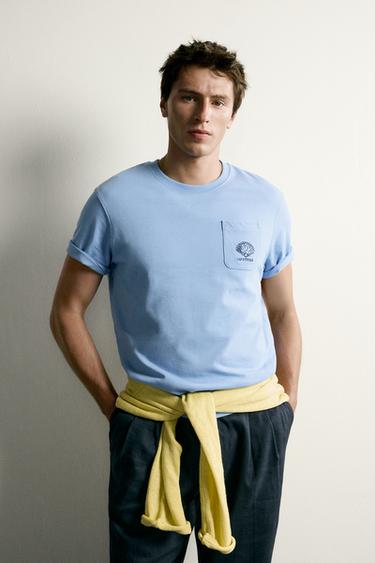 Zara COMBINATION RELAXED FIT T-SHIRT - Light blue
