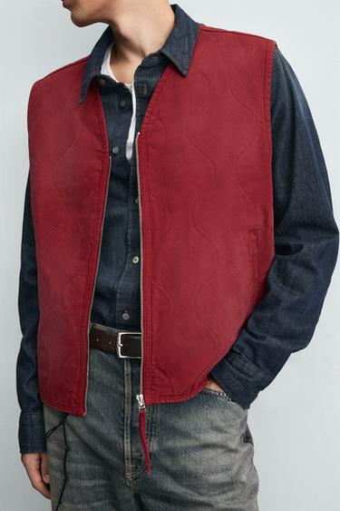 GILET MATELASSÉ DÉLAVÉ - Rouge de Zara - Image 5