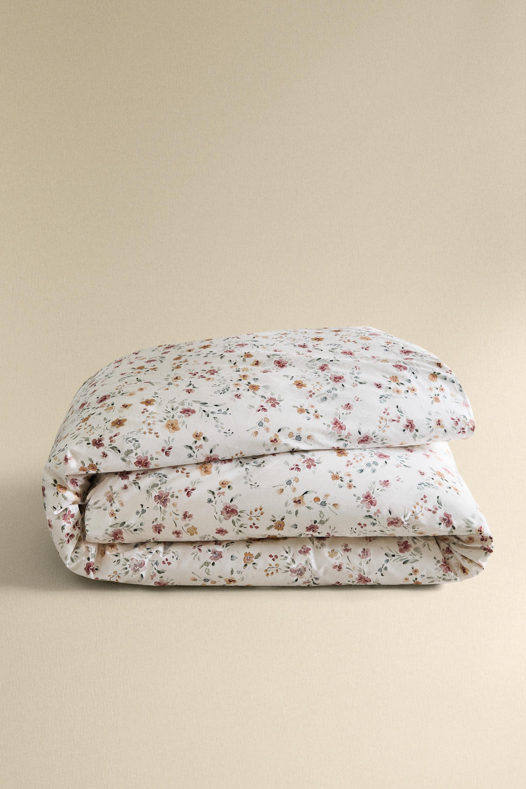 FLORAL COTTON PERCALE DUVET COVER (200 THREAD COUNT)