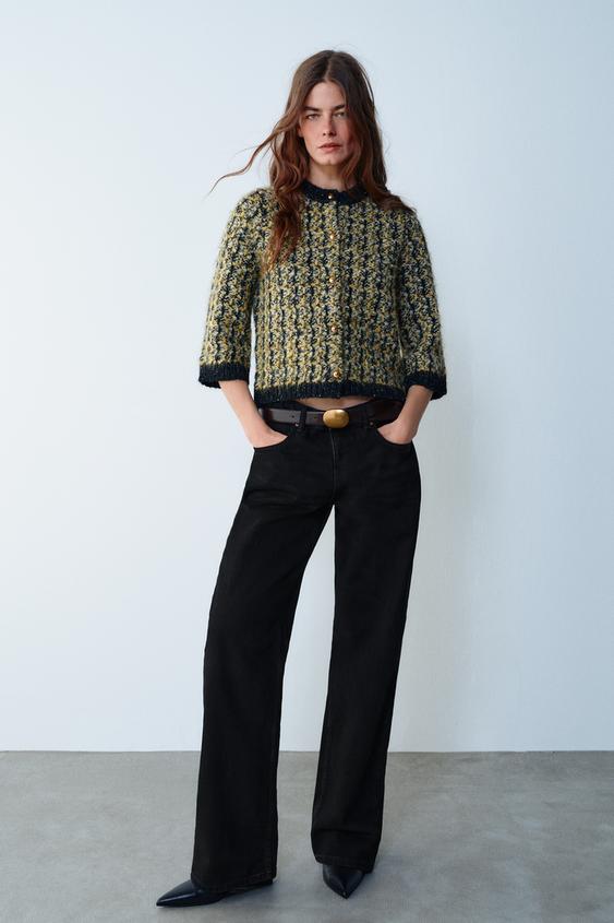Zara HARJATUD TEKSTUURIGA KOOTUD JAKK - must/kollane - Pilt 0