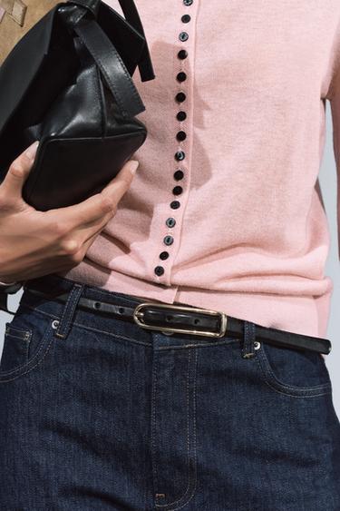 100% LEATHER FINE BELT - Black gold by Zara