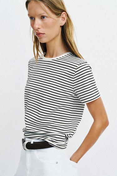 RUSTIC COTTON T-SHIRT - striped by Zara