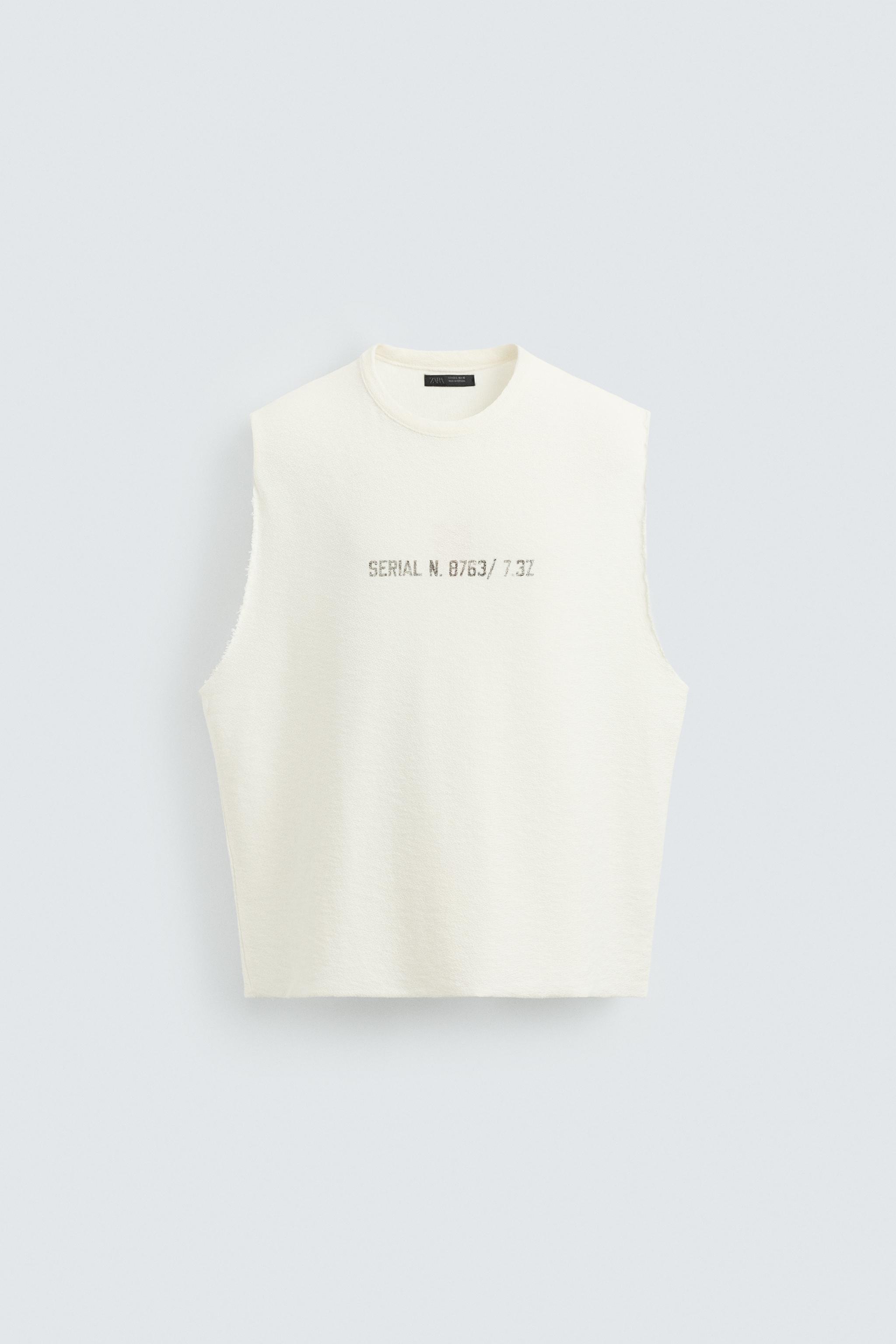 ZARA ウォッシュ加工プリントニットタンクトップ 4805/424 ウォッシュ加工プリントニットTシャツ - ブルー/グレー | ZARA