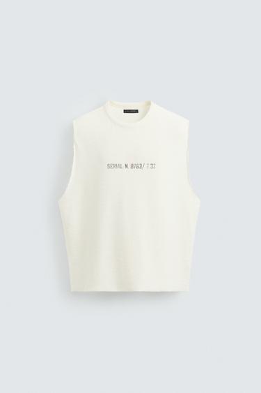 Zara WASHED PRINT KNIT TANK TOP - Beige - Image 0