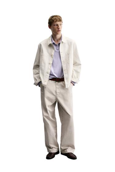 VINTAGE-EFFECT WASHED STRAIGHT-LEG CHINO TROUSERS - Light beige by Zara