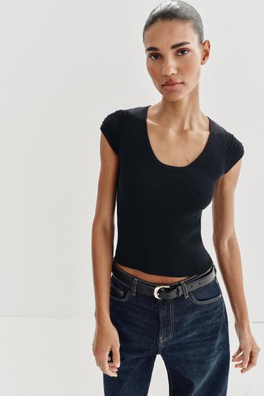 TOP EN MAILLE MANCHES BIMATIÈRE - Bleu marine de Zara