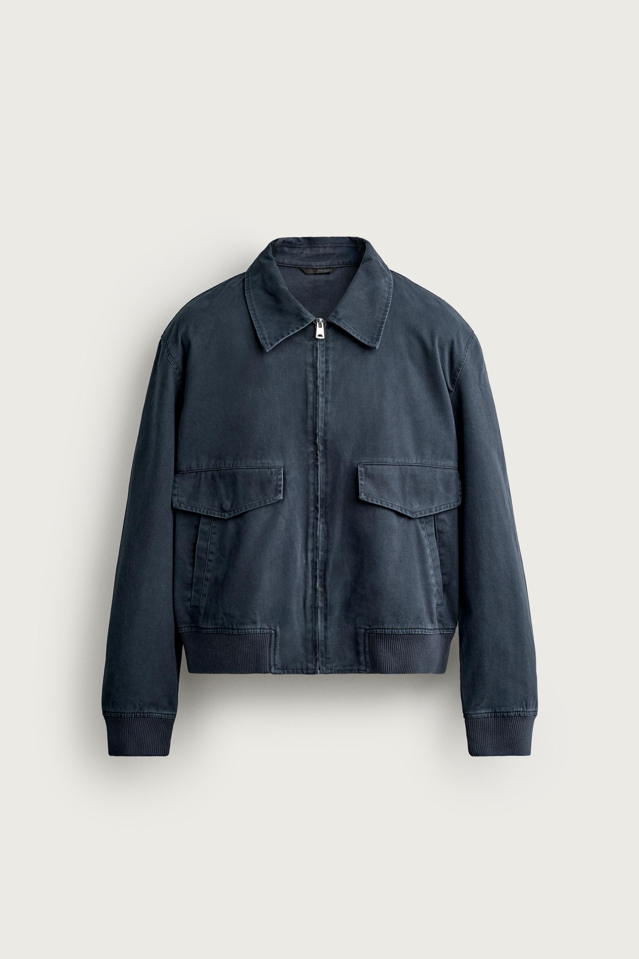 WASHED RIB CROPPED JACKET — Navy blue