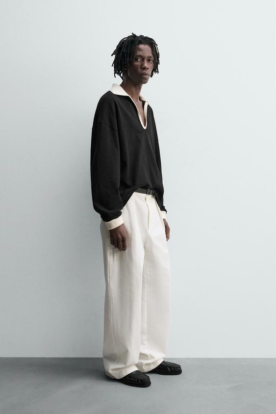 COTTON HEMP POLO SWEATSHIRT